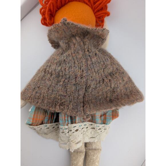 Handmade Bunny Ragdoll Modern Red Hair Glasses Rabbit Cloth Doll 16" Plaid Dress - Picture 5 of 10